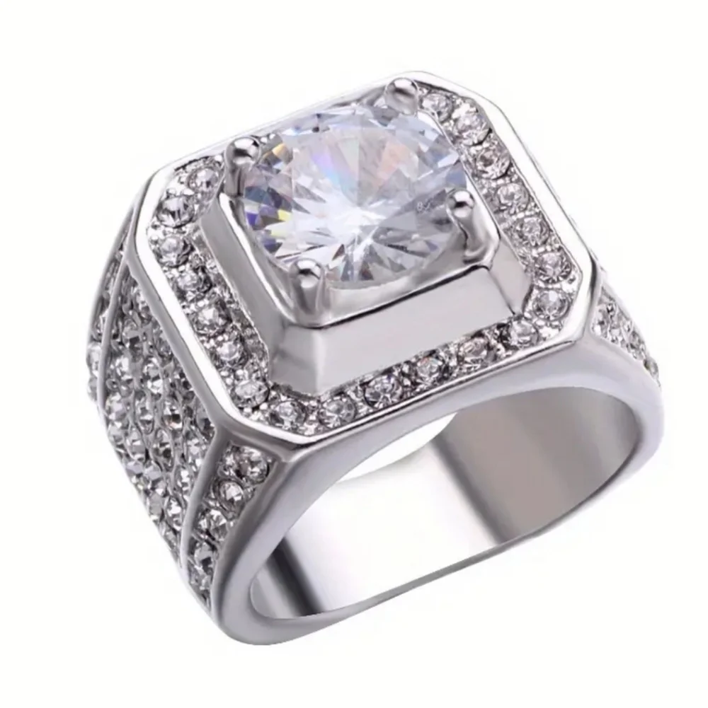 Classic Men's Silver Diamond Pavé Ring Sz 11